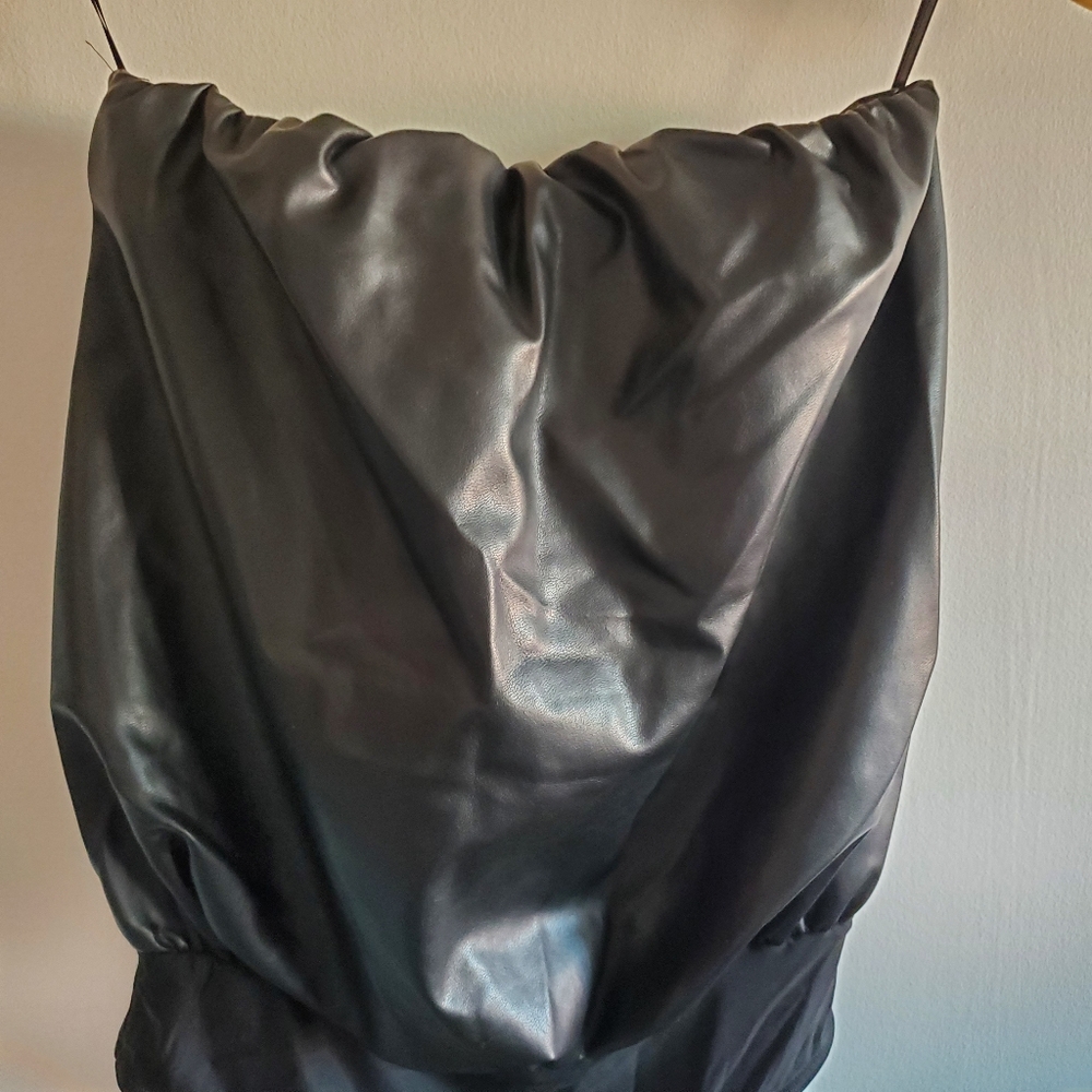 Wolford Revolve Faux Leather BodySuit Size XS Tube Top Grunge Festival Alt club - Picture 3 of 12